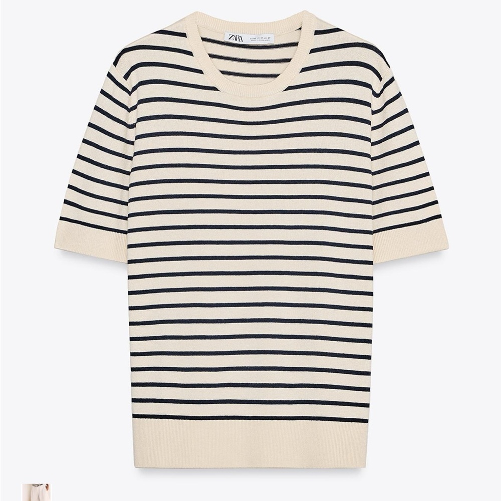 Zara Black and Cream Striped Knit Top